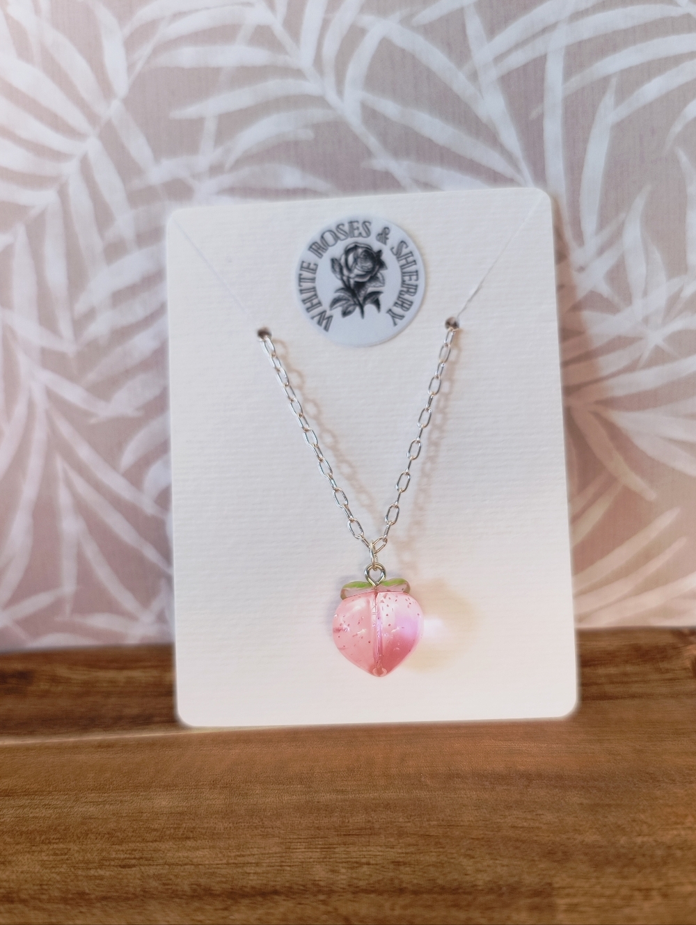 Dainty Pink Resin Peach Necklace | 18" Nickel-Free Chain | Kawaii Fruit Jewelry